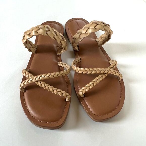 Universal Thread Hilda Braided Faux Leather Mushroom Tan Slide Sandals Size 8 - Picture 6 of 12